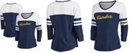 Fanatics Women's Heathered Navy, White Milwaukee Brewers Official Wordmark 3/4 Sleeve V-Neck Tri-Blend T-shirt